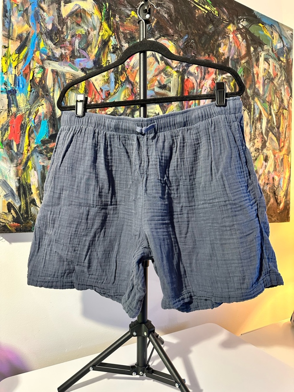 Primark Men's The Lounge Collection 100% Cotton Linen Shorts in Blue